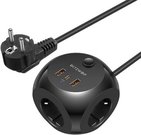 Blitzwolf BW-PC1 Power charger with 3 AC outlets, 2x USB, 1x USB-C (black)