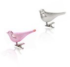 Dekoracija paukštelis stiklinis baltas/rožinis YQN5453 8.3*2.6*3.4cm SAVEX
