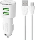 LDNIO DL-C29 car charger, 2x USB, 3.4A + USB-C cable (white)