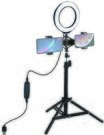 LED ring lamp 16cm with tripod mount 70cm and dual phone bracket, USB