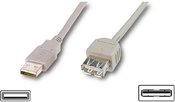 Logilink USB 2.0 extensio cable, USB A female, USB A male, 3 m, Grey