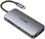 MOKiN 8in1 USB-C Adapter to 3x USB 3.0 + HDMI + USB-C + VGA + SD Card Reader + Micro SD Card Reader (silver)
