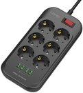 Power strip with 6 AC outlets, 4x USB, LDNIO SE6403, 2m (black)