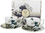 Puodeliai su lėkštelėmis porcelianiniai 2 vnt. 270 ml Didžioji banga K. Hokusai