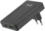 Univerzální nástěnná nabíječka Budi, USB + USB-C, PD 65W + adaptéry EU/UK/US/AU (černá)