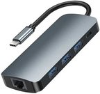 USB-C 9in1 Hub Remax Retor Series 3x USB 3.0, USB-C, RJ45, HDMI, 3.5 mm, SD/TF (gray)