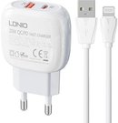 Wall charger LDNIO A2313C USB, USB-C 20W + USB to Lightning cable