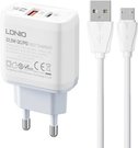 Wall charger LDNIO A2421C USB, USB-C 22.5W + MicroUSB cable