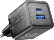 Wall charger, Vention, FEQB0-EU, USB-C, USB- A, 30W/30W, GaN (black)