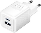 Wall charger, Vention, FEQW0-EU, USB-C + USB- A, 30W/30W , GaN (white)