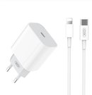 XO L77 Wall Charger, USB-C + USB-C to Lightning Cable (White)